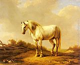 Eugene Verboeckhoven Famous Paintings - A White Stallion In A Landscape